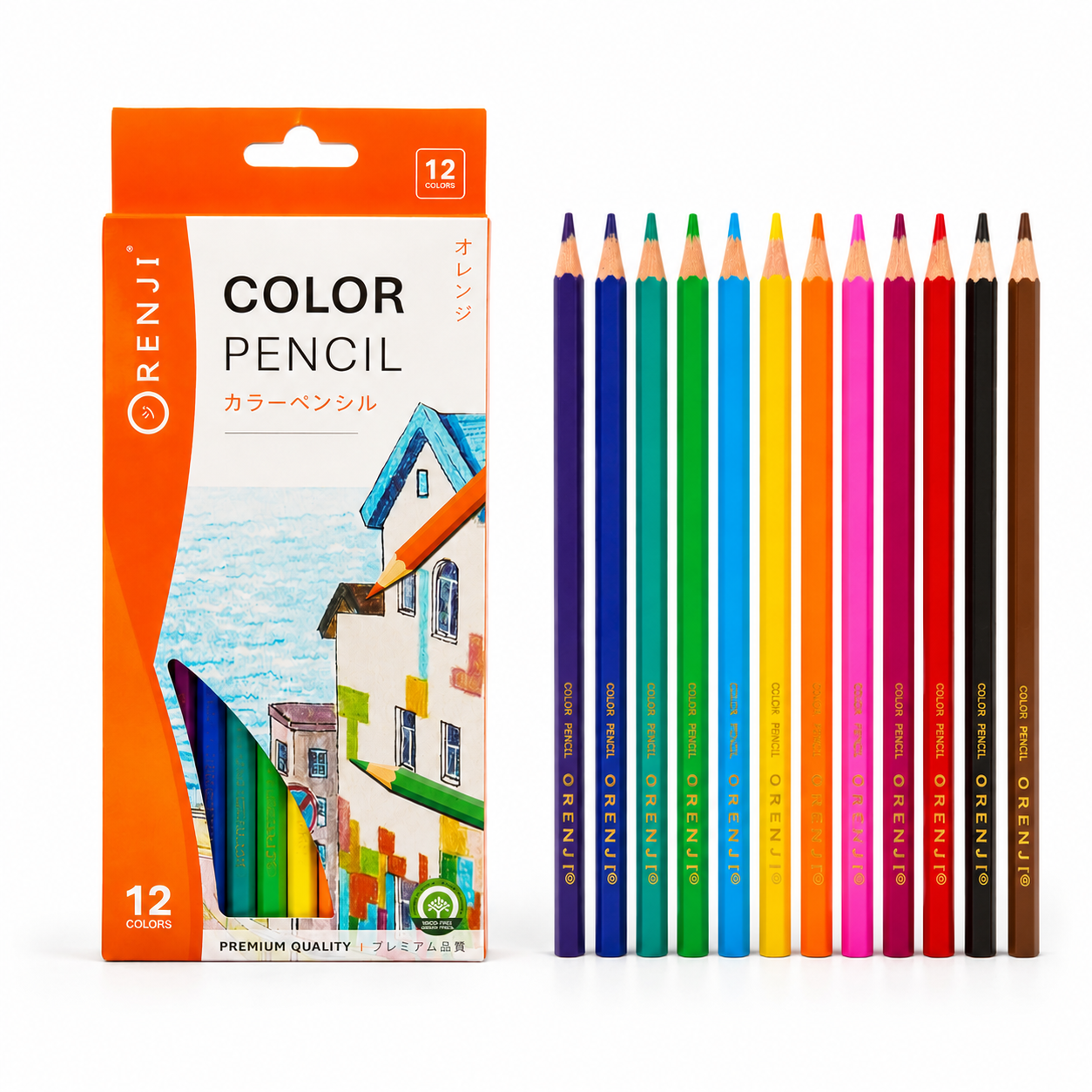 Orenji Woodfree Color Pencil 12 Colors - LONG