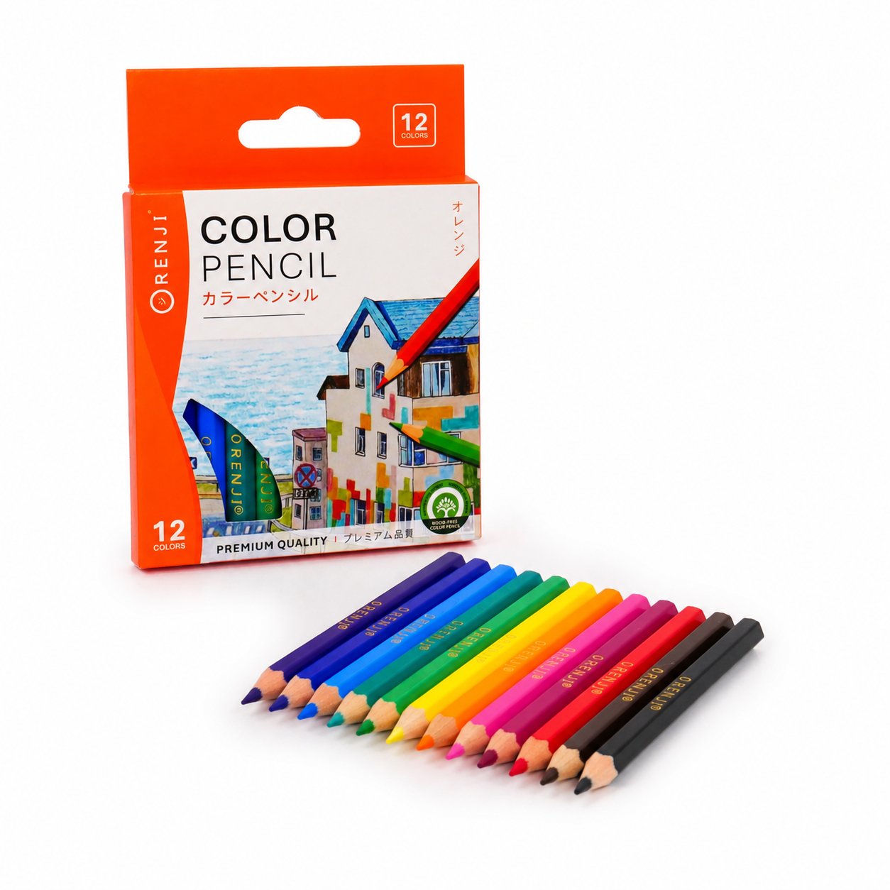 Orenji Woodfree Color Pencil 12 Colors - SHORT