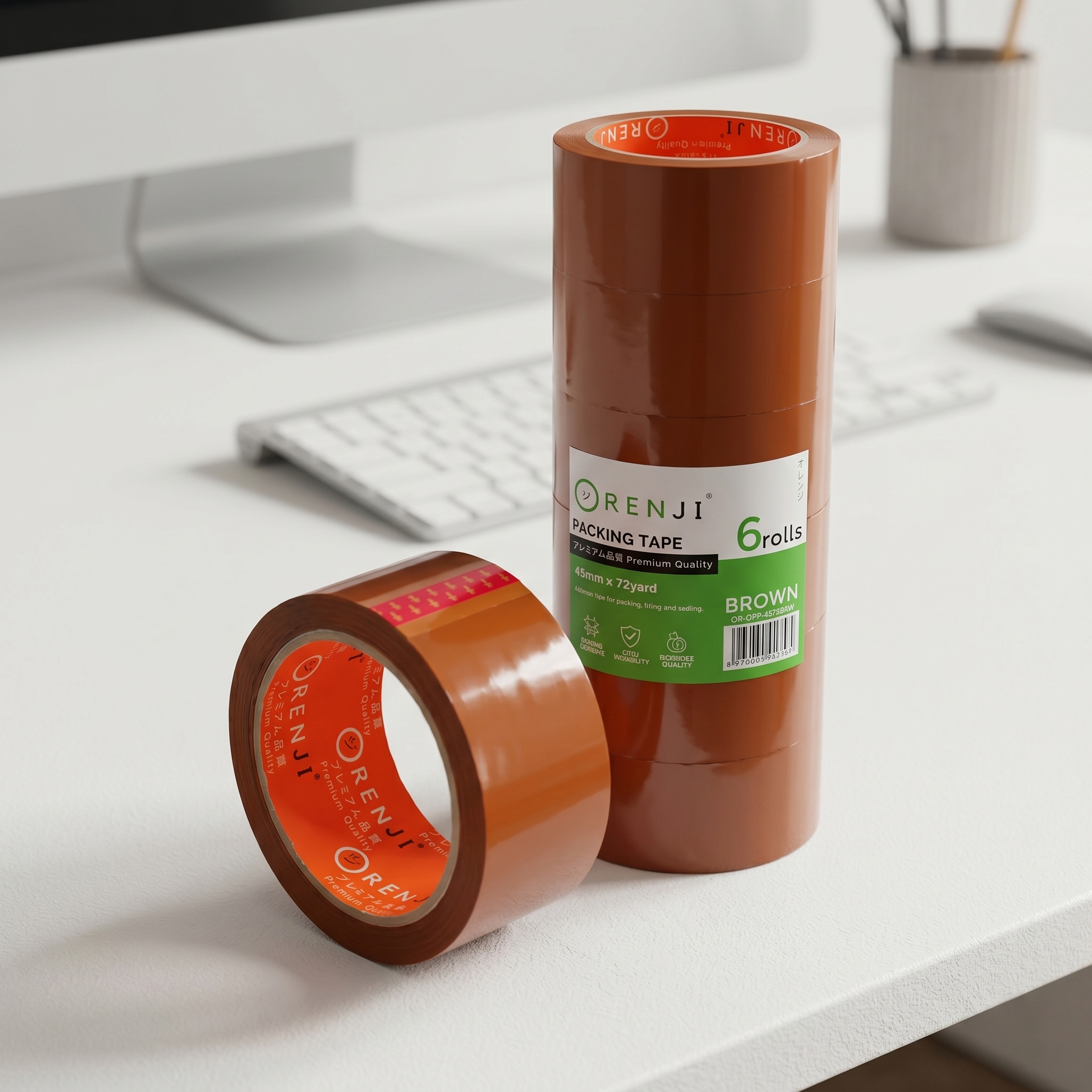 ORENJI HIJAU OPP TAPE BROWN (COKLAT) 45 MM X 65 Meter (72 Yard)